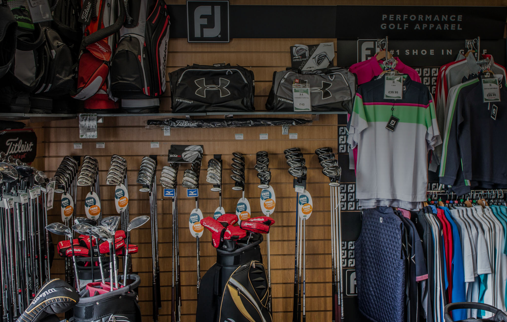 Golf clubs and apparel in pro shop