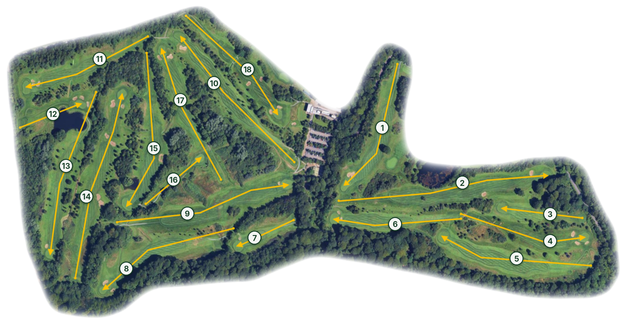 Hamilton course map showing holes 1 to 18